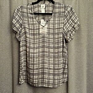 Cabi short sleeved black and white plaid top